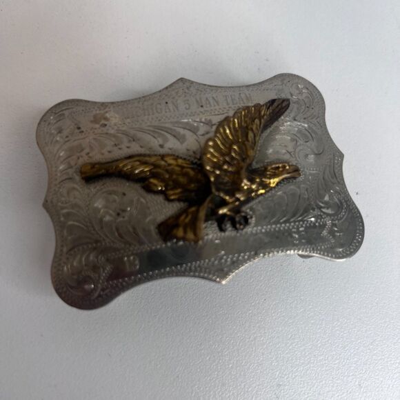 VTG Bald Eagle Belt Award Buckle Silver Slate Sterling-Michigan 5 Man Team 1985- - Picture 7 of 7